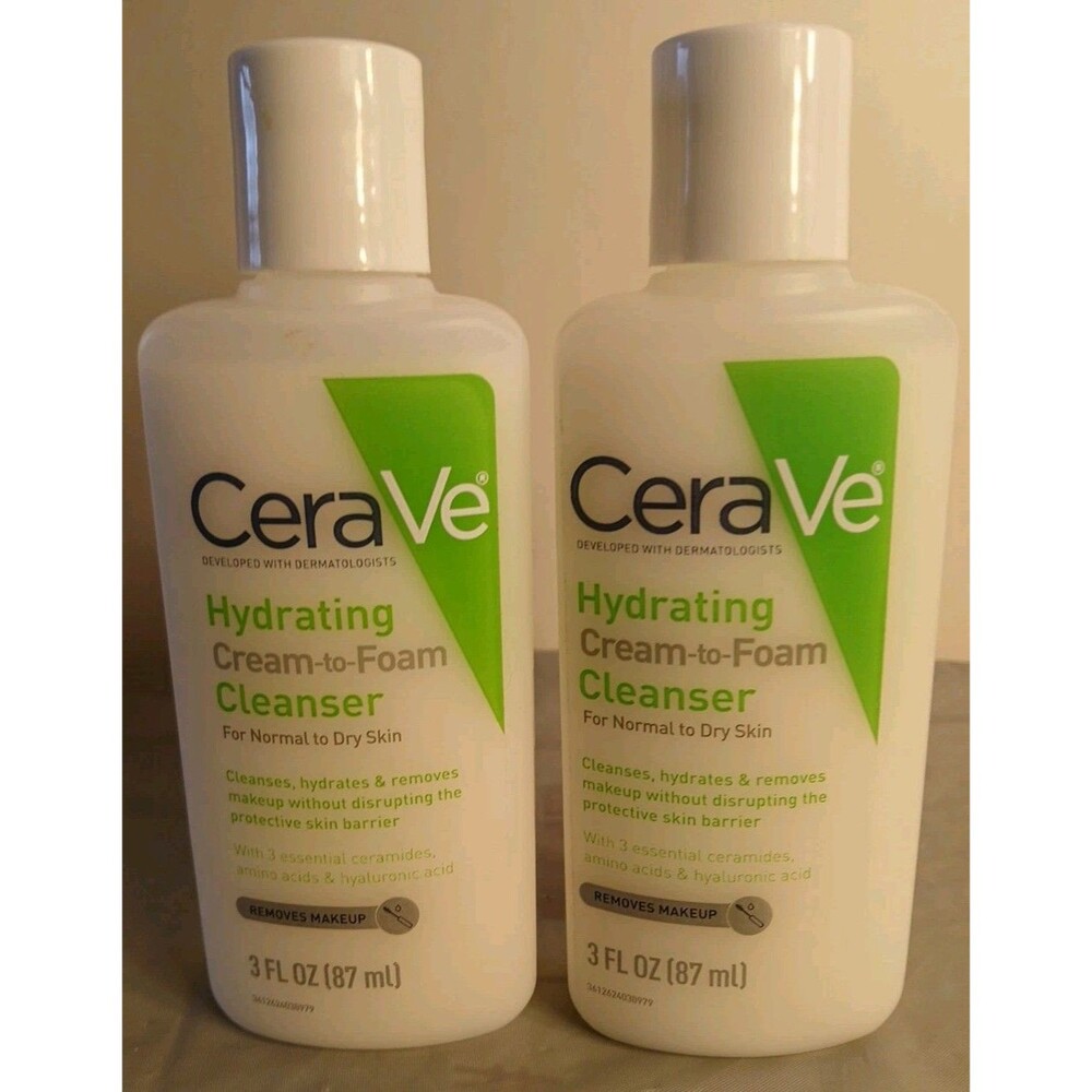 (2)CeraVe Hydrating Facial Cleanser Hyaluronic Acid for Normal to Dry Skin 3oz